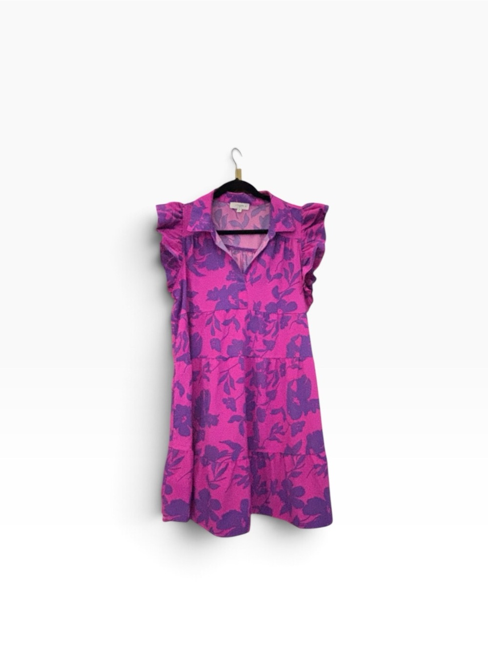 Umgee Pink and Purple Floral Ruffle-Sleeve Dress Size Extra Large (XL)